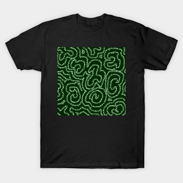 Textured Light Green Doodle on Dark Green Abstract T-Shirt by Klssaginaw